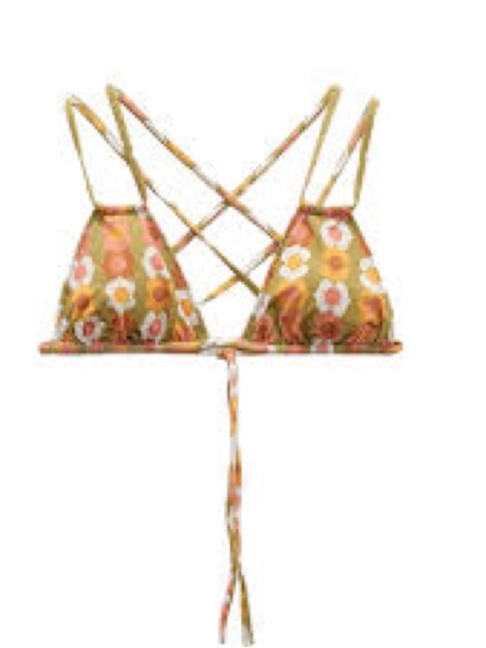 Zara Olive Green and Orange Floral Crisscross Bikini Top